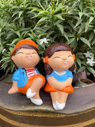 ตุ๊กตาเซรามิกตกแต่งสวน ขนาดใหญ่ ตุ๊กตาดินเผานั่งห้อยขา(ขออนุญาติคละสีนะค่ะ)