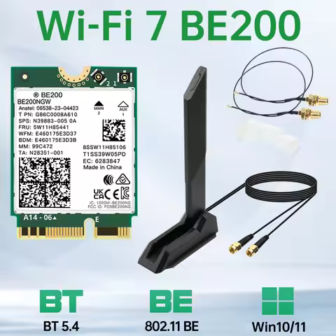 WiFi 7 BE200 Antenna Set BT5.4 802.11BE M.2 Wireless WiFi Card 2.4G/5G/6Ghz Network Adapter For Win1
