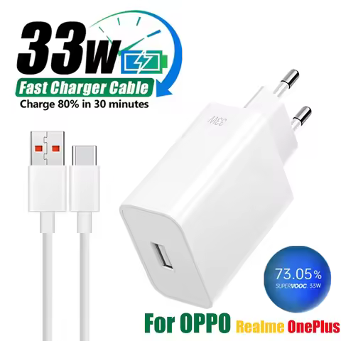 33W SuperVOOC Fast Charging USB Charger For OPPO K13 Turbo Reno 12 Find X8 Pro Realme 14 15 OnePlus 