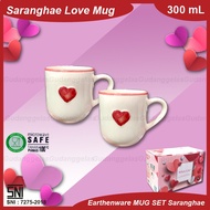 1 SET CONTENTS 2 PCS Saranghae/ Mug Glass Love Ceramic Mug Glass Heart Motif Ceramic Glass/ Mug Set 