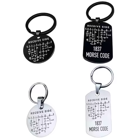 Stainless Steel Morses Code Keychains Secret Message Plate For Key Backpacks