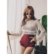 SAF - BLAIRE red swimsuit one piece + white lace outer top woman premium korean swimwear/ Balinese b