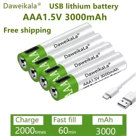 1.5V AAA 3000mAh Lithium-Ion Battery-USB Fast Rechargeable Battery for Toys/Keyboard/Mouse High Capa
