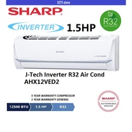 SHARP AHX12VED2 - 1.5HP J-Tech Inverter Split Air Conditioner R32 Aircond - 5 Star Energy Saving NEW REFRIGERANT GAS AIR