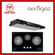 Aerogaz Glass Hob AZ-383F / Stainless Steel Hob AZ-383SF + Aerogaz AZ-9100 Slimline Hood