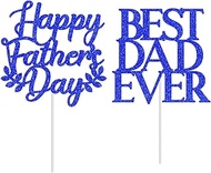 Fathers Day Cake Topper Glitter Cake Decoration Blue Happy Father's Day Cupcake Topper for Birthday 