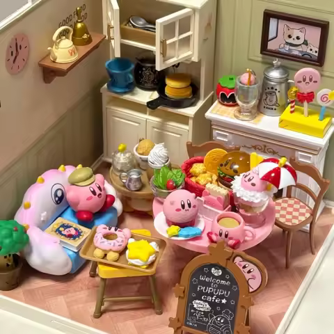 Re-Ment Genuine Kirby Coffee Time Afternoon Tea Dim Sum Cake Dessert Shop Miniature Scene Model Desk