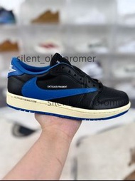 Travis Scott x Fragment Design x Jordan Air Jordan 1 Low OG SP 倒鉤三方聯名閃電低幫籃球鞋男女同款黑藍