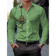 Men's shirt 3D high-definition printing retro ethnic style long-sleeved fashion shirt high-quality b