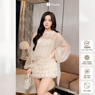 Khiet Style silk tube short dress Set with cream eyelash lace, elegant Style for luxurious parties K