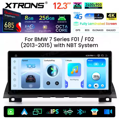 XTRONS 12.3'' Android 14 Car Multimedia Player For BMW 7 Series F01 F02 NBT CIC System Octa Core 8+2
