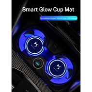 7 Color Car Changing LED Cup Holder Lights Rear Windshield Decorative Ambient Lighting Non-Slip Mat 