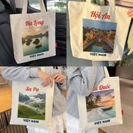 Canvas Tote Bag Printed with Vietnamese Places 20 Models Ha Long Hoi An Da Lat Sa Pa Souvenir Travel