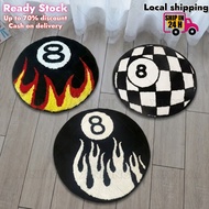 8 Ball Black Round Area Rugs, Soft Fluffy Black Patterned Carpet Bedroom Carpet, Non-Slip Bath Mat, 