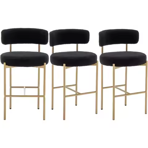 Bar Stools Set of 3, 26" Modern Counter Stools with Backs, Black Upholstered Barstools for Kitchen I