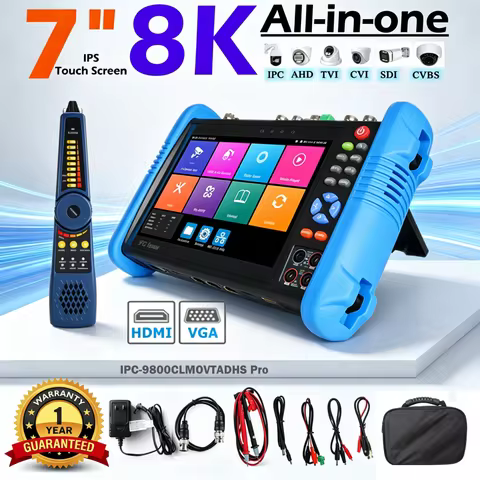 8K 7" Dahua Hikvision Camera Tester Monitor IPC Tester HDMI VGA PoE Portable Monitor CFTV Camera Cab