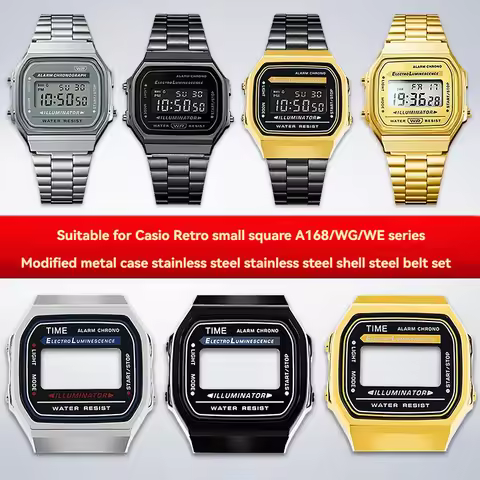 For Casio small square A168 small gold watch silver block modified metal case A168W A168WG stainless