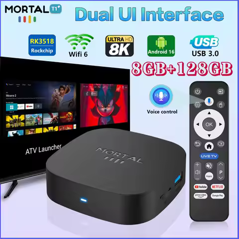 T1+ Android 16.0 TV Box 2.4G/5.8G WIFI 8K HDR 3D 8GB 128GB Rockchip RK3518 Quad Core Global Media Pl