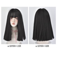 วิกผมยาวธรรมชาติสําหรับผู้หญิงตรง Airy Bangs ปลอมผ้าไหมอุณหภูมิสูงผมเต็มรูปแบบวิกผมไหล่ Poncho