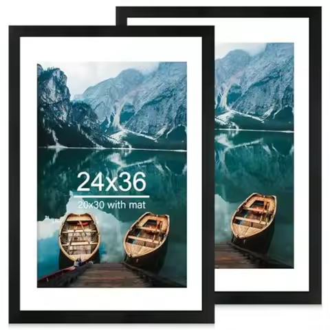 24x36 Poster Frame Set of 2 Wood Style - Display 24 x 36 Poster without Mat or 20x30 Picture with Ma