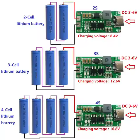 Multi-Cell 2S 3S 4S Type-C To 8.4V 12.6V 16.8V Step-Up Boost LiPo Polymer Li-Ion Charger 7.4V 11.1V 