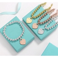 AG1 925s Pyre Silver Tiffany Beads Heart Couple Bracelet