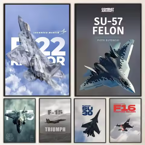 1pc A-American Fighter A10 F22 F14 F15 F16 Apache Poster Self-adhesive Art Waterproof Paper Sticker 