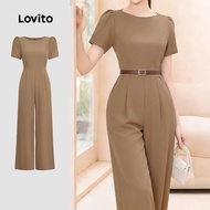 Lovito Elegant Jumpsuit Pleated Commute Spring/summer Brown Jumpsuit for Women L183AD387 Lovito Jump