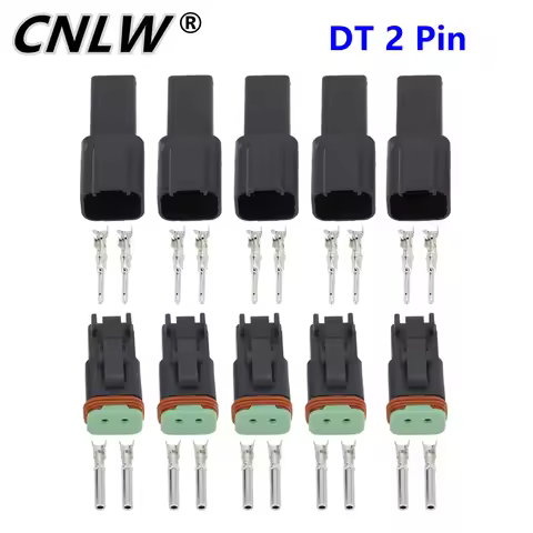 Black 5 Sets 2 Pin/Way DJ3021Y-1.6-11/21 DT Connectors DT04-2P/DT06-2S Automobile Waterproof Wire El