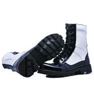 Sepatu pdl kopaska TNI PM Hitam Putih Ujung BESI Ujung besi Kulit sapi 100%