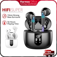 Harmos Bluetooth Earphones V5.4 Stereo Bass Ear Buds with ENC Mics 56H Earbuds with LED Display Char
