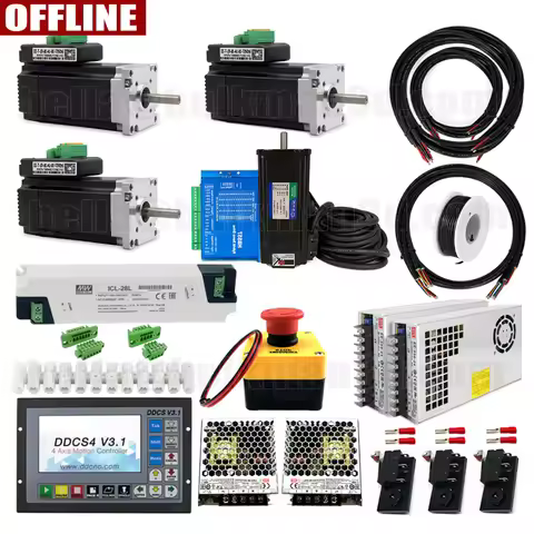 4-Axis DDCS4 V3.1 Offline Controller Kit with IHSV57 180W 3000rpm Servo Motors, PSU, Limit Switch Ki