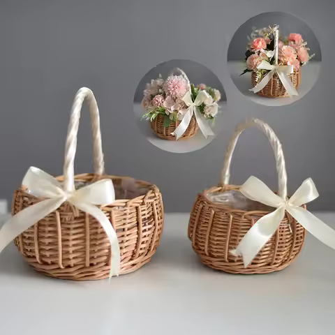 Woven Flower Basket Rattan Storage Basket Flower Girl Hand Basket Handmade Flower Basket For Home We
