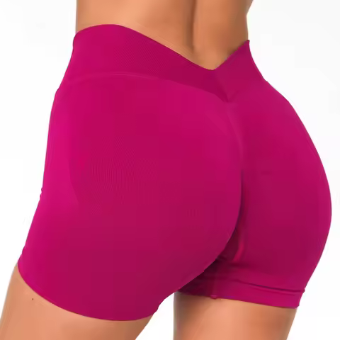 Seamless Workout Shorts for Women, V-Waistband Tight Fit Shorts, 3-Inch Yoga Running Shorts