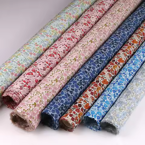 European Materials Digital Printed Fabric by Meter Beauty Blue Florals Background 100% Pure Cotton F