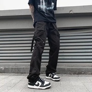 Trendy Mens Hip-hop Overalls Solid Color Trousers Jeans Casual Multi-pocket Slim Fit