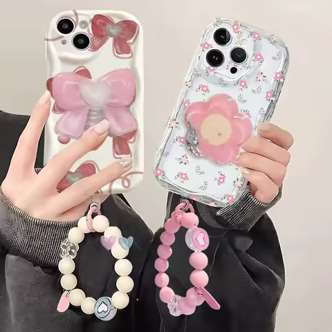 Flower Bow Chain Holder Phone Case For OPPO Reno 14F 14 13 12 11 Pro 13F 12F 11F 8T 6 5 7Z 8Z 4 8 Pr