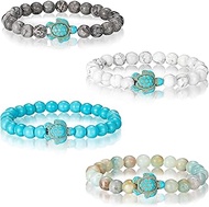 Turtle Bracelet 4 Pieces Sea Turtle Beads Ocean Bracelets Natural Stone Turquoise Stretch Bracelet T
