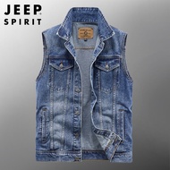 เสื้อกั๊กแจ็คเก็ตยีนส์ลำลองแฟชั่นผู้ชาย Jeep Spirit