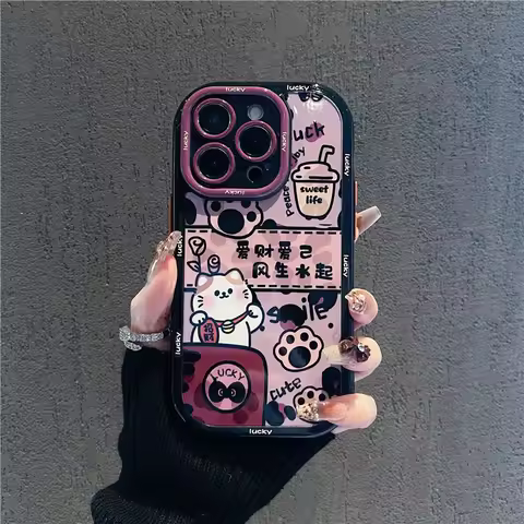 TPU Lucky Cat Pink Phone Case for iPhone 17promax 15 16plus 14 13 12 11 Xsmax Xr Cute and Fashionabl