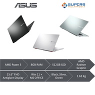 Asus Vivobook Go E1504F-ANJ870WMS Black, 871 Silver, 872 Green Laptop (AMD R3 7320U, 8GB Ram, 512GB 