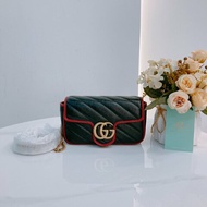 MS0601 Gucci 古馳 經典 斜紋 超迷你 斜背包 可綁結鏈條 牛皮 黑色 紅邊 金扣 GG Marmont Super Mini Calfskin Black and Red x GHW