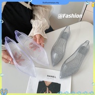 Young Pointed Jelly Shoes for Women Crystal Transparent PVC Shoes Flats Topsider Shoes for Ladies