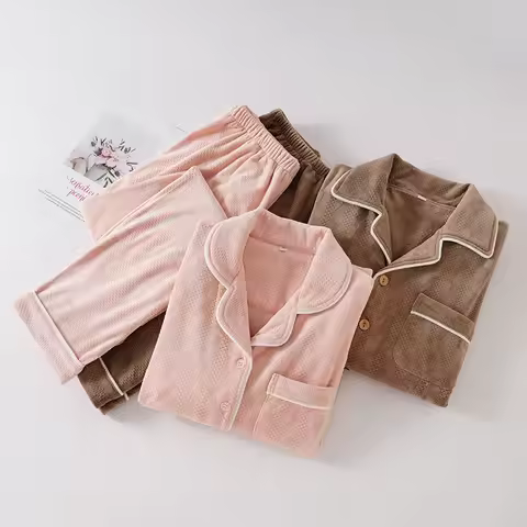 2024 New Winter Couple's Pajamas, Women's and Men's Coral Velvet Thickened Home Clothes, Women's Paj