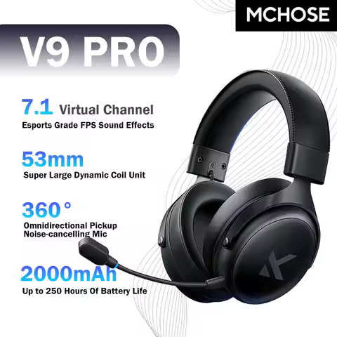 Original MCHOSE V9 Pro 7.1 Gaming Headset Tri-Mode 2.4G BT5.3 Wireless Headphones With Noise Reducti