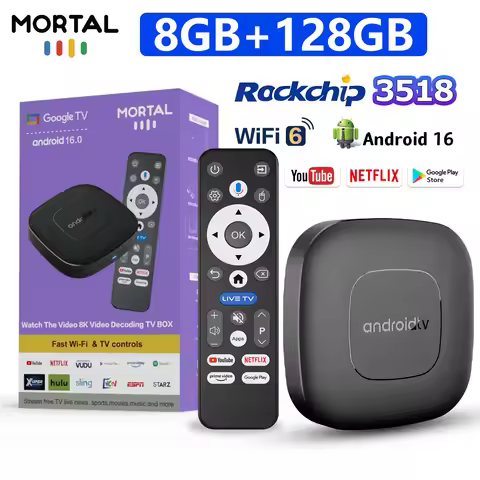 NEW T1 RK3518 Rockchip LVMAO Smart TV Box Bluetooth Android 16 ROM 128GB RAM 8GB Wifi6 Netflix 8K Vo