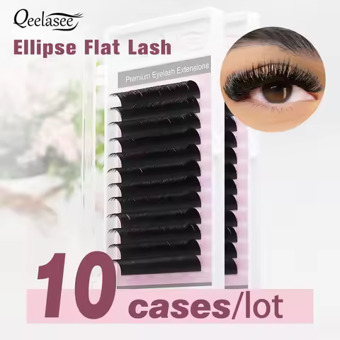 10 trays Qeelasee Flat Ellipse Eyelashes Split Tips Lashes 0.15 0.20 0.25Matte C D CC DD Black Color