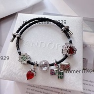 Pandora 潘多拉黑色皮繩麻將手鍊