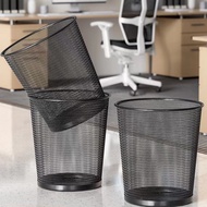 Thickened Rust-Proof Iron Metal Waste Basket Round Trash Can Trash Cans for Home Office Black Mesh Round Garbage Basket Office Barbed Wire Wastepaper Can - 5002 [ GM GO SHOP ]