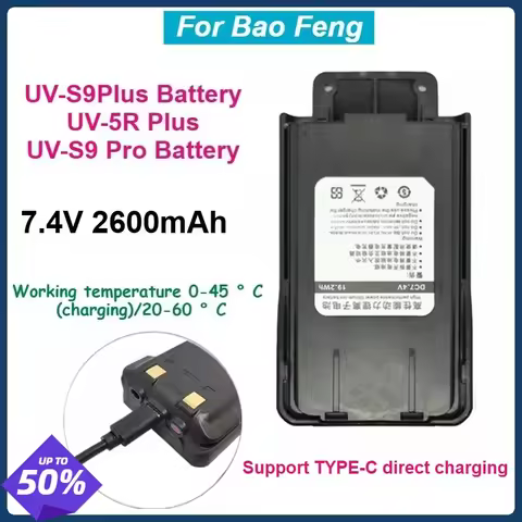 2600mAh UV-S9Plus Battery UV-5R Plus UV-S9 Pro Battery for Baofeng Walkie Talkie UV-10R UV-S9 V2 UV-